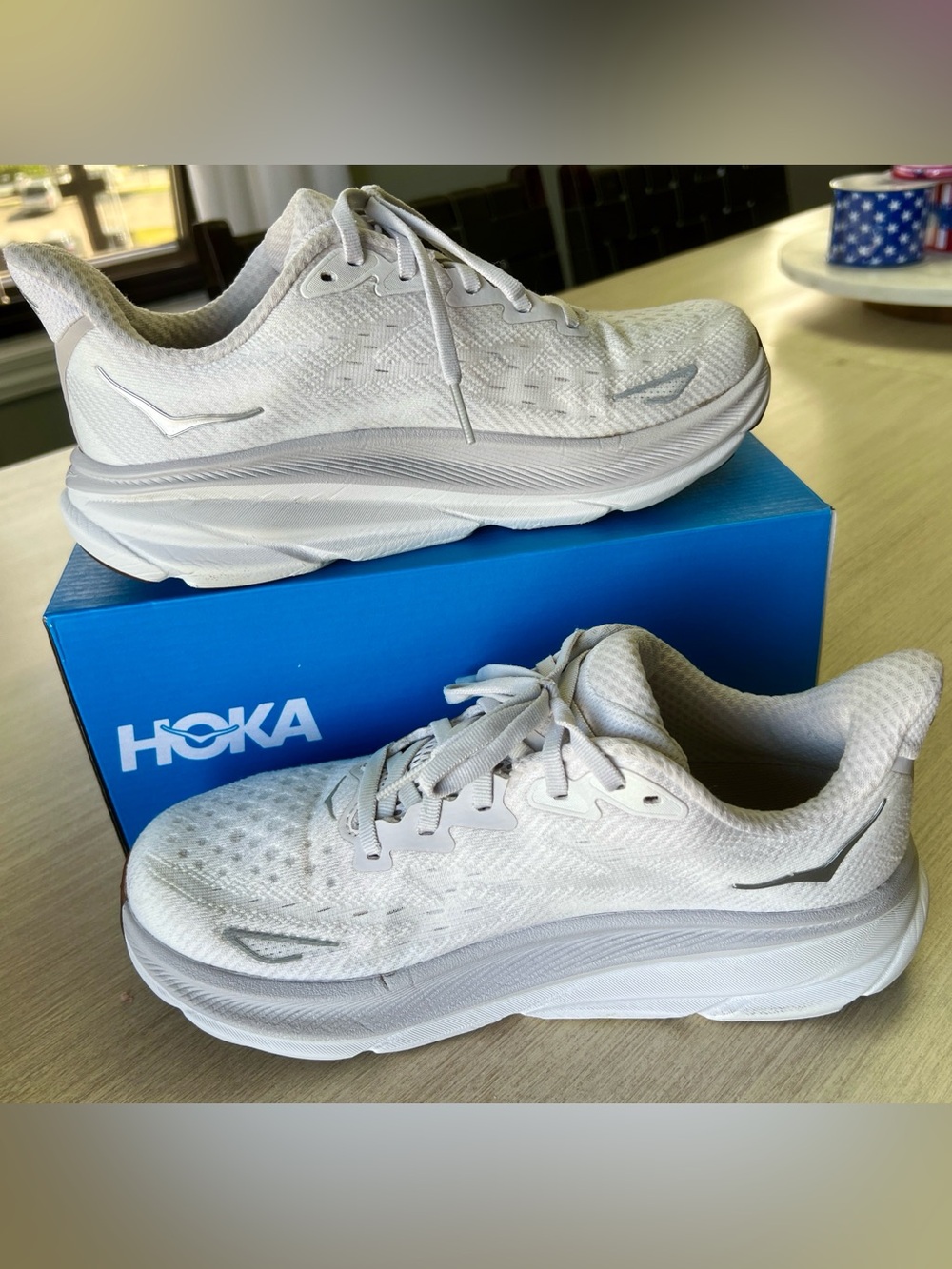 Hoka W Clifton 9 Women's Sneakers white with silver and gray accent - Picture 2 of 10